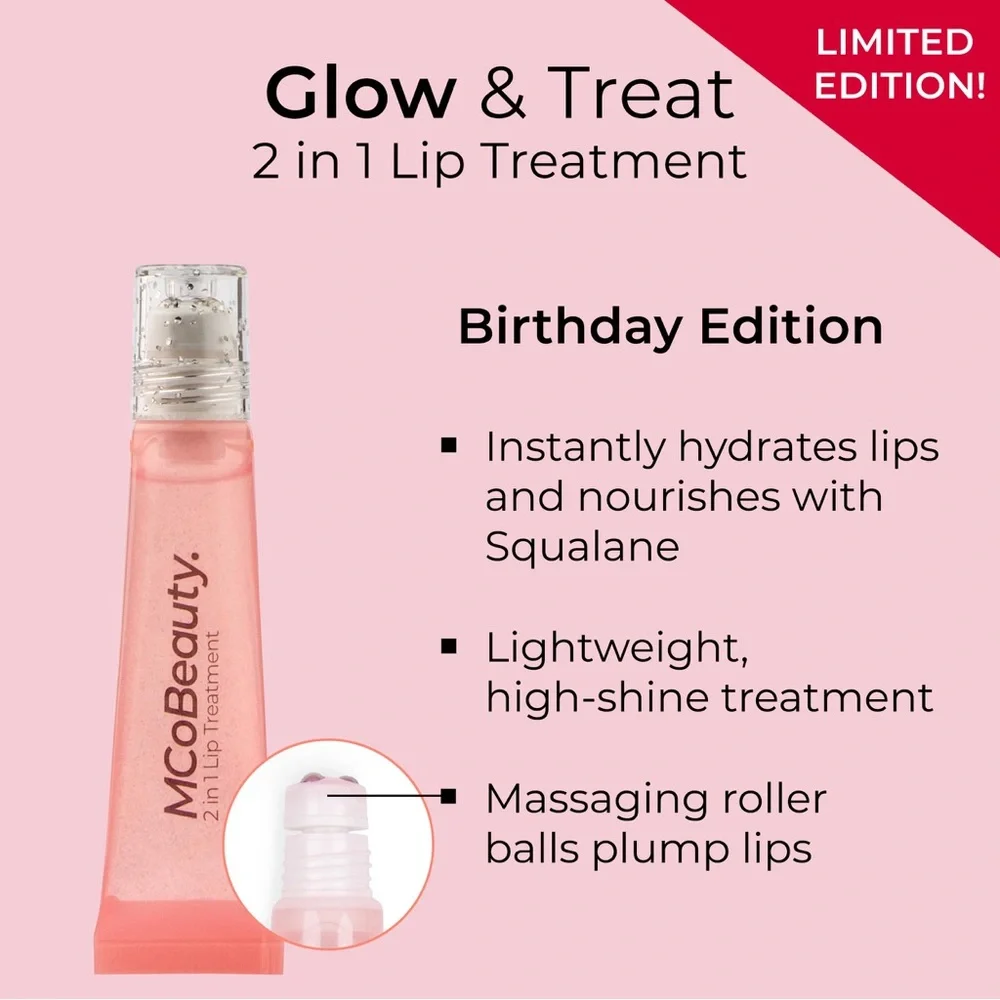 2-in-1 Glow & Treat Lip Oil, Birthday Edition, Hydrating Tint for Luscious Lips